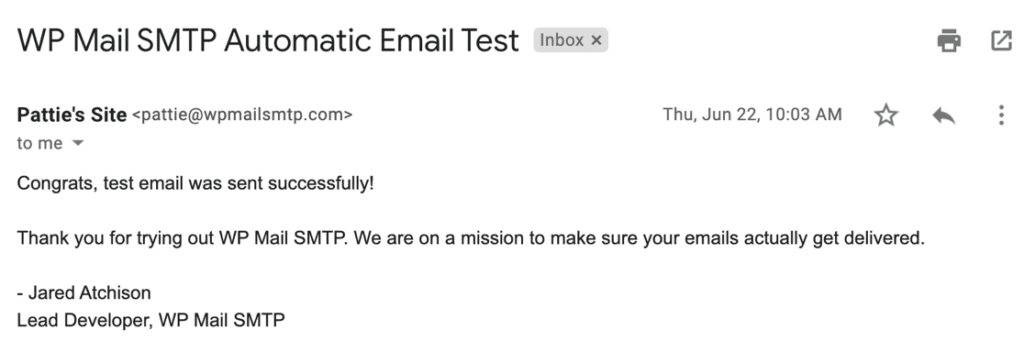 Envoi automatique d'un e-mail de test depuis WP Mail SMTP