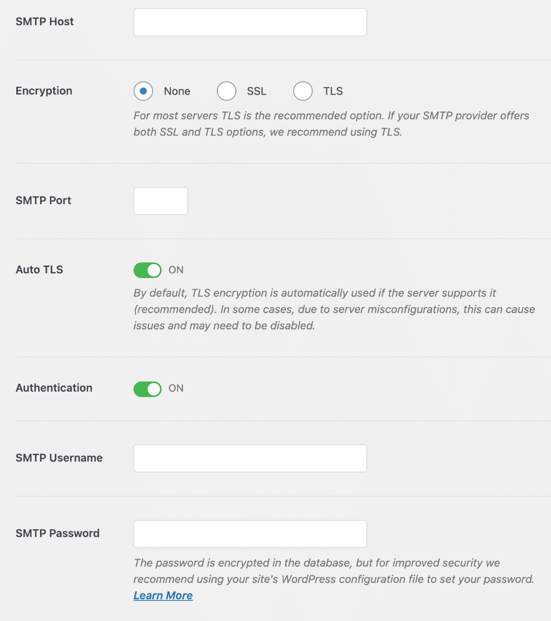 Impostazioni SMTP di WP Mail